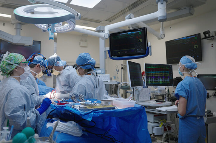 Boston Children’s heart-surgery team with an electrophysiologist during surgery