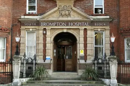 Brick entrance marked Brompton Hospital South Block.